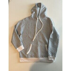 Lands’ End Women’s Grey Blue Quilted Pullover Hoodie Size XL EUC